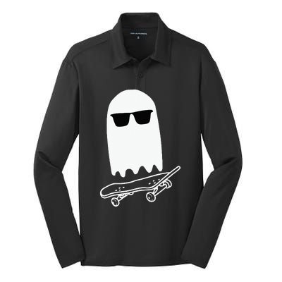 Skateboarding Ghost Ghost On Skateboard Halloween Silk Touch Performance Long Sleeve Polo