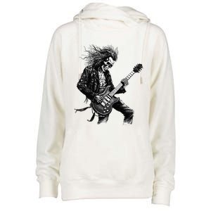 Skeleton Guitar Guy Rock And Roll Band Rock On Womens Funnel Neck Pullover Hood