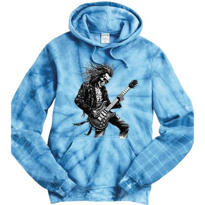 Skeleton Guitar Guy Rock And Roll Band Rock On Tie Dye Hoodie