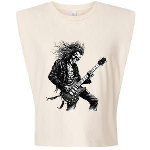 Skeleton Guitar Guy Rock And Roll Band Rock On Garment-Dyed Women's Muscle Tee