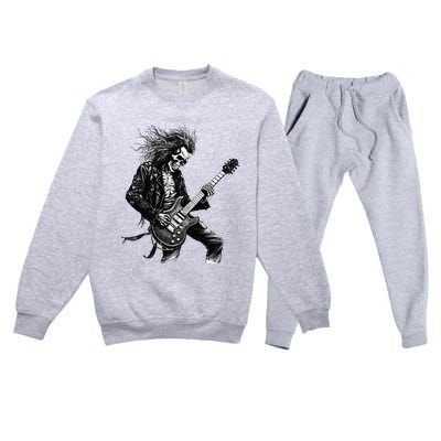 Skeleton Guitar Guy Rock And Roll Band Rock On Premium Crewneck Sweatsuit Set