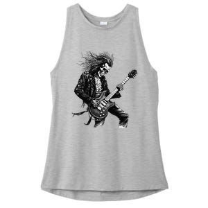 Skeleton Guitar Guy Rock And Roll Band Rock On Ladies PosiCharge Tri-Blend Wicking Tank