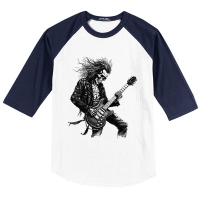 Skeleton Guitar Guy Rock And Roll Band Rock On Baseball Sleeve Shirt