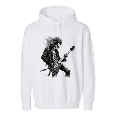 Skeleton Guitar Guy Rock And Roll Band Rock On Garment-Dyed Fleece Hoodie