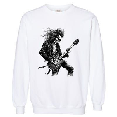 Skeleton Guitar Guy Rock And Roll Band Rock On Garment-Dyed Sweatshirt