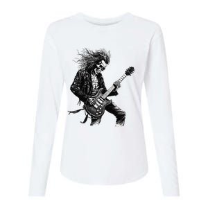 Skeleton Guitar Guy Rock And Roll Band Rock On Womens Cotton Relaxed Long Sleeve T-Shirt