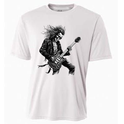 Skeleton Guitar Guy Rock And Roll Band Rock On Cooling Performance Crew T-Shirt