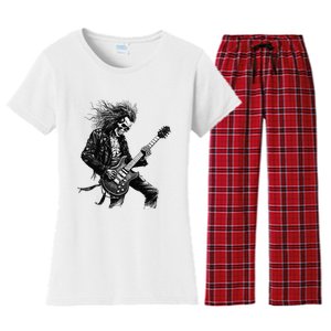 Skeleton Guitar Guy Rock And Roll Band Rock On Women's Flannel Pajama Set