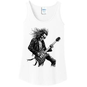 Skeleton Guitar Guy Rock And Roll Band Rock On Ladies Essential Tank