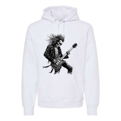 Skeleton Guitar Guy Rock And Roll Band Rock On Premium Hoodie