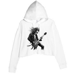 Skeleton Guitar Guy Rock And Roll Band Rock On Crop Fleece Hoodie