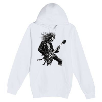 Skeleton Guitar Guy Rock And Roll Band Rock On Premium Pullover Hoodie