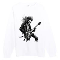 Skeleton Guitar Guy Rock And Roll Band Rock On Premium Crewneck Sweatshirt