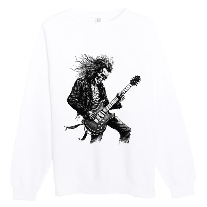 Skeleton Guitar Guy Rock And Roll Band Rock On Premium Crewneck Sweatshirt