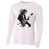 Skeleton Guitar Guy Rock And Roll Band Rock On Cooling Performance Long Sleeve Crew