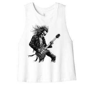 Skeleton Guitar Guy Rock And Roll Band Rock On Women's Racerback Cropped Tank