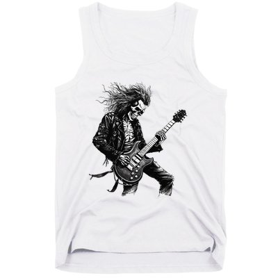 Skeleton Guitar Guy Rock And Roll Band Rock On Tank Top