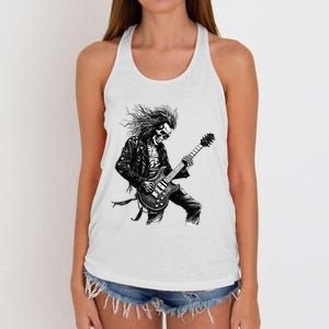 Skeleton Guitar Guy Rock And Roll Band Rock On Women's Knotted Racerback Tank