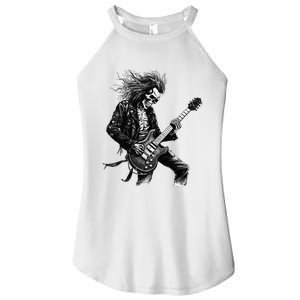 Skeleton Guitar Guy Rock And Roll Band Rock On Women's Perfect Tri Rocker Tank