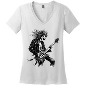 Skeleton Guitar Guy Rock And Roll Band Rock On Women's V-Neck T-Shirt