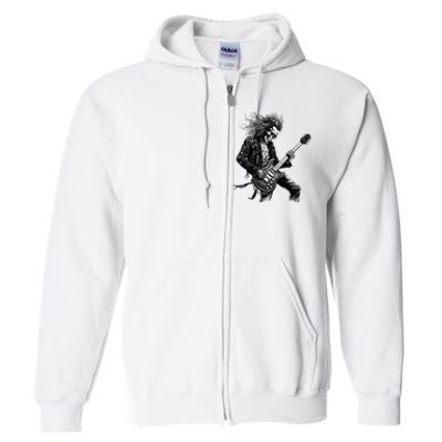 Skeleton Guitar Guy Rock And Roll Band Rock On Full Zip Hoodie