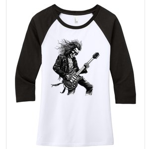 Skeleton Guitar Guy Rock And Roll Band Rock On Women's Tri-Blend 3/4-Sleeve Raglan Shirt