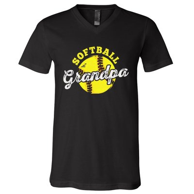 Softball Grandpa Grandfather Father's Day V-Neck T-Shirt