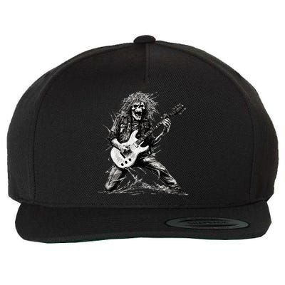 Skeleton Guitar Guy Rock And Roll Band Rock On Wool Snapback Cap