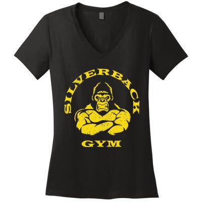 Silverback Gorilla Gym Apparel Powerlifting Strongman Women's V-Neck T-Shirt