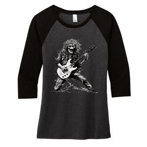 Skeleton Guitar Guy Rock And Roll Band Rock On Women's Tri-Blend 3/4-Sleeve Raglan Shirt