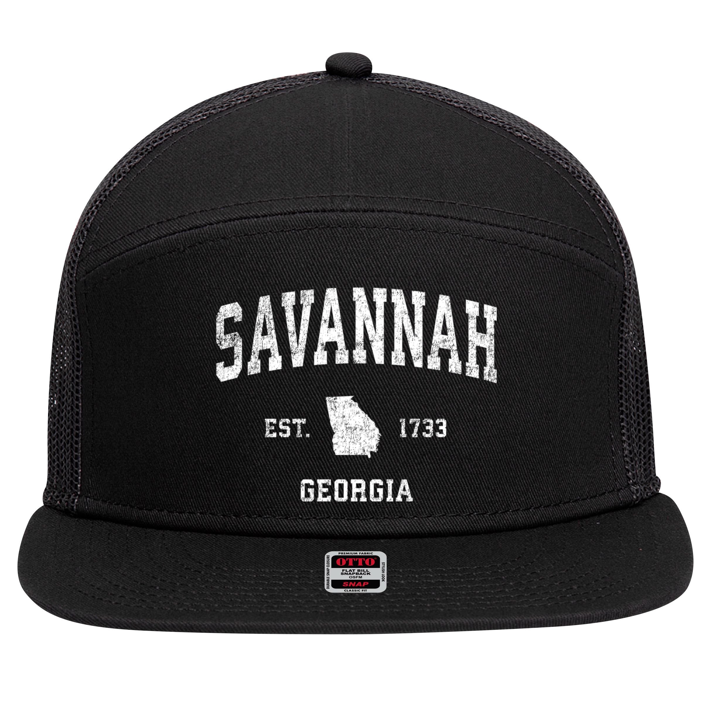 Savannah Georgia Ga Vintage Sports 7 Panel Mesh Trucker Snapback Hat