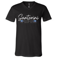 Santorini Greece Greek Flag Holiday Souvenir V-Neck T-Shirt