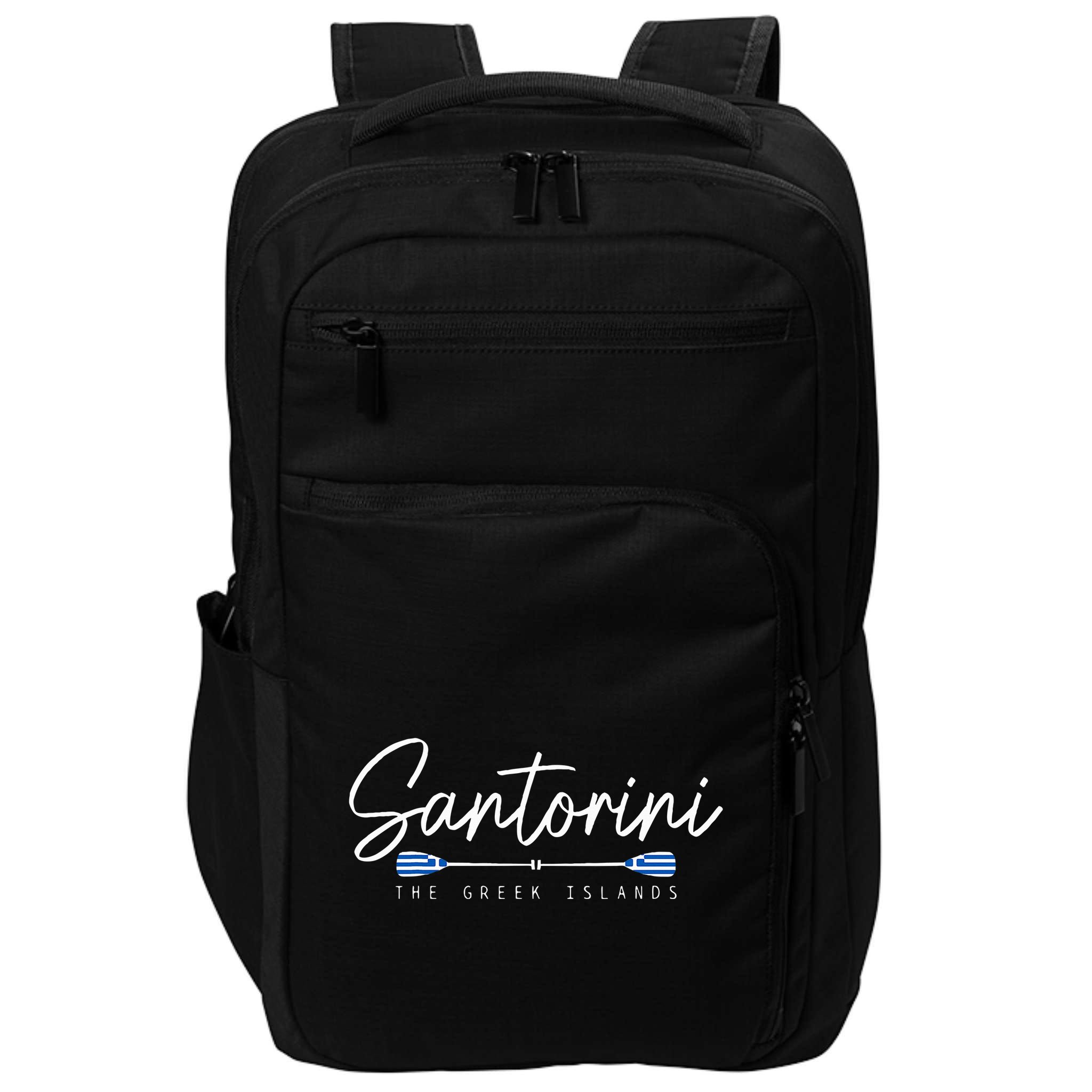 Santorini Greece Greek Flag Holiday Souvenir Impact Tech Backpack