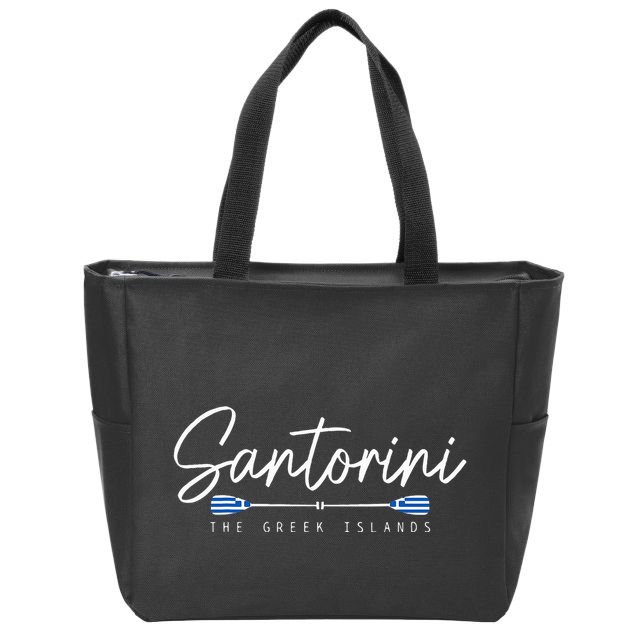 Santorini Greece Greek Flag Holiday Souvenir Zip Tote Bag