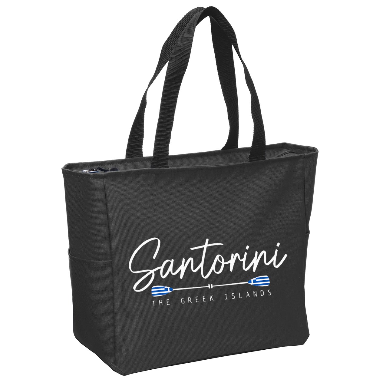 Santorini Greece Greek Flag Holiday Souvenir Zip Tote Bag