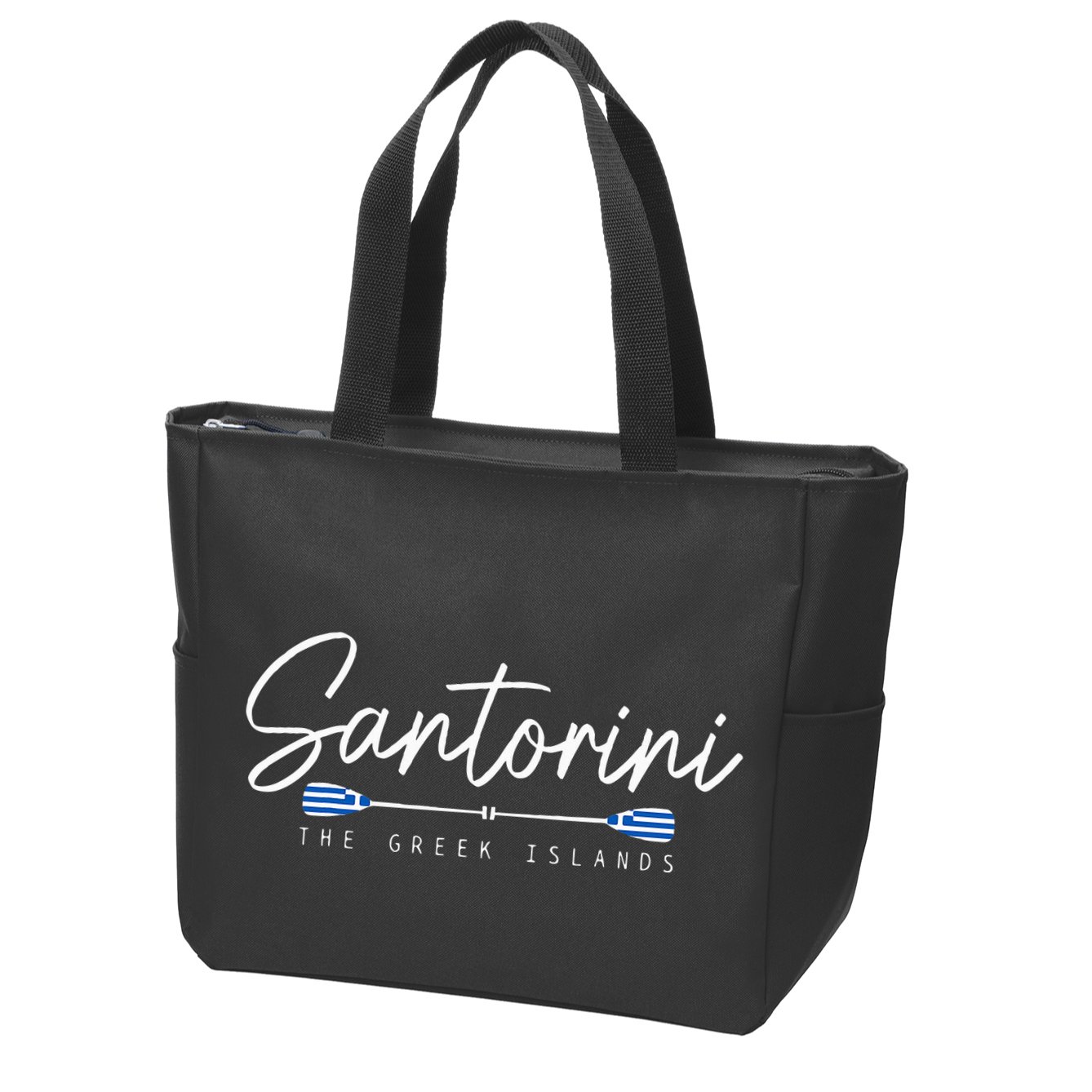 Santorini Greece Greek Flag Holiday Souvenir Zip Tote Bag