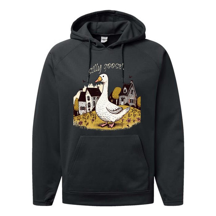 Silly Goose Gift For Her Funny Goose Trendy Clothing Performance Fleece Hoodie