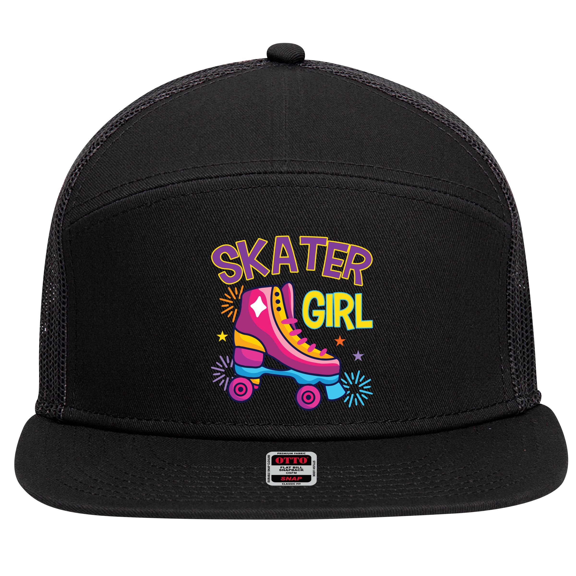 Skater Girl Graphic Roller Skates Inline Skating Skate Sport Cool Gift 7 Panel Mesh Trucker Snapback Hat