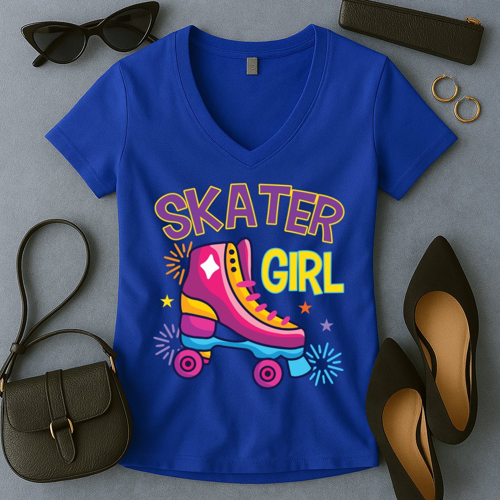Skater Girl Graphic Roller Skates Inline Skating Skate Sport Cool Gift Women's V-Neck T-Shirt