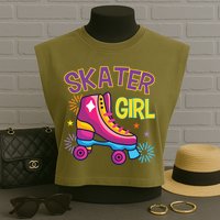 Skater Girl Graphic Roller Skates Inline Skating Skate Sport Cool Gift Garment-Dyed Women's Muscle Tee