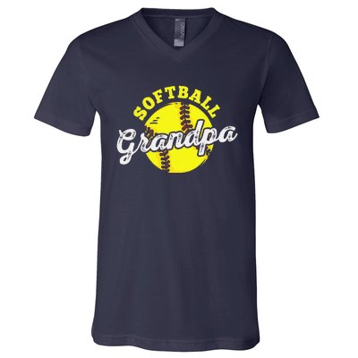 Softball Grandpa Grandfather Fathers Day V-Neck T-Shirt