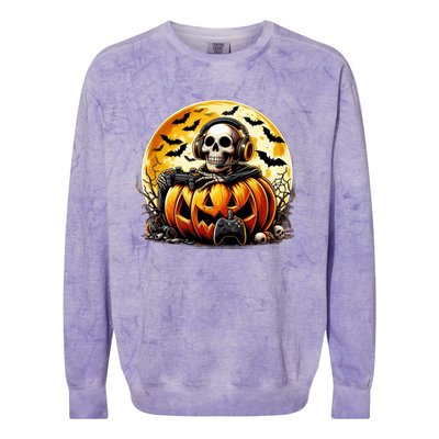 Skeleton Gamer Gaming Controller Halloween Gamer Skeleton Gift Colorblast Crewneck Sweatshirt