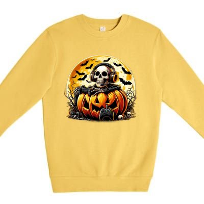 Skeleton Gamer Gaming Controller Halloween Gamer Skeleton Gift Premium Crewneck Sweatshirt