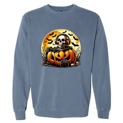 Skeleton Gamer Gaming Controller Halloween Gamer Skeleton Gift Garment-Dyed Sweatshirt