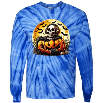 Skeleton Gamer Gaming Controller Halloween Gamer Skeleton Gift Tie-Dye Long Sleeve Shirt