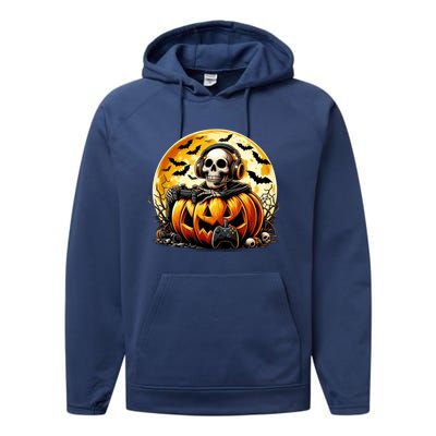 Skeleton Gamer Gaming Controller Halloween Gamer Skeleton Gift Performance Fleece Hoodie