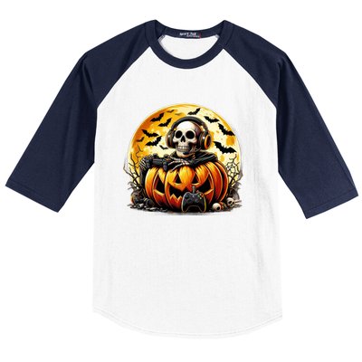 Skeleton Gamer Gaming Controller Halloween Gamer Skeleton Gift Baseball Sleeve Shirt