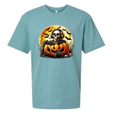 Skeleton Gamer Gaming Controller Halloween Gamer Skeleton Gift Sueded Cloud Jersey T-Shirt