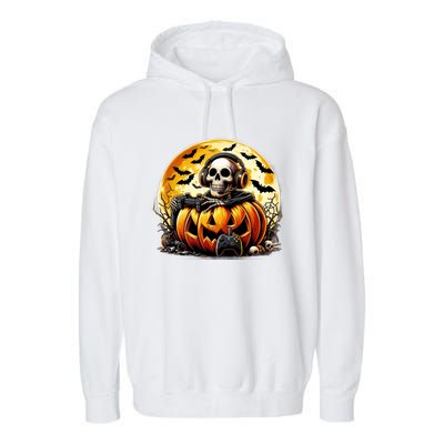 Skeleton Gamer Gaming Controller Halloween Gamer Skeleton Gift Garment-Dyed Fleece Hoodie