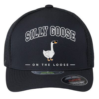 Silly Goose Goose On The Loose Funny Silly Goose University Flexfit Unipanel Trucker Cap